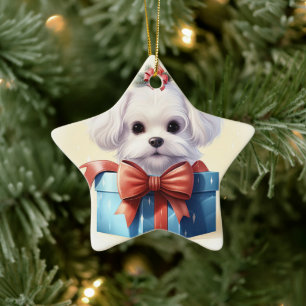 Unique Maltese Christmas, Gift For Dog Lovers Ceramic Tree Decoration