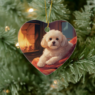 Unique Maltese Christmas, Gift For Dog Lovers Ceramic Tree Decoration