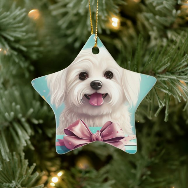 Unique Maltese Christmas, Gift For Dog Lovers Ceramic Tree Decoration (Tree)