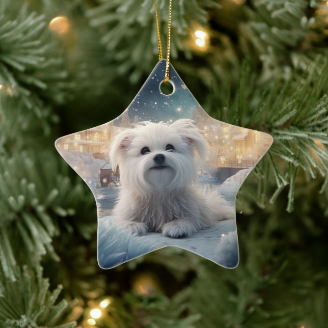 Unique Maltese Christmas, Gift For Dog Lovers Ceramic Tree Decoration (Tree)
