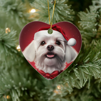 Unique Maltese Christmas, Gift For Dog Lovers Ceramic Tree Decoration