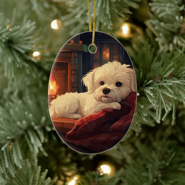 Unique Maltese Christmas, Gift For Dog Lovers Ceramic Tree Decoration (Tree)