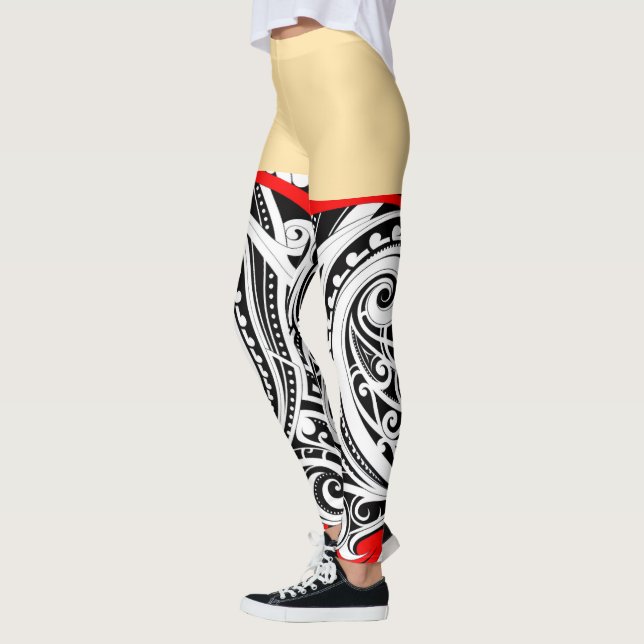Unique Māori design RED Leggings (Left)