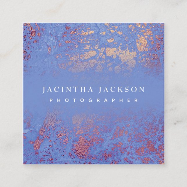 Unique Marble Rose Gold Blue Elegant Luxury Square Business Card (Front)