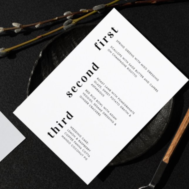 Unique Minimal Black White Vertical Text Wedding Menu (Creator Uploaded)