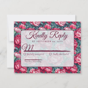 Unique Minimal Peonies Autumn Wedding RSVP Card