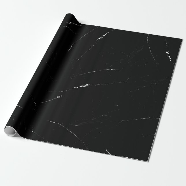 Unique Minimalist Black White Pinstripe Marble Wrapping Paper (Unrolled)