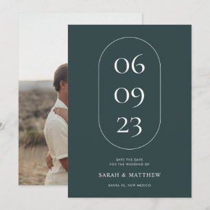 Unique Minimalist Dark Teal Green Photo Wedding Save The Date