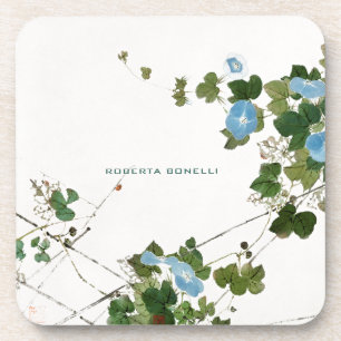 Unique Minimalist Floral Name Lithograph Elegant Coaster