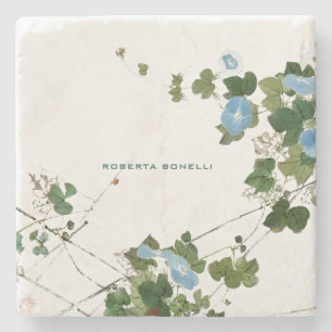 Unique Minimalist Floral Name Lithograph Elegant Stone Coaster