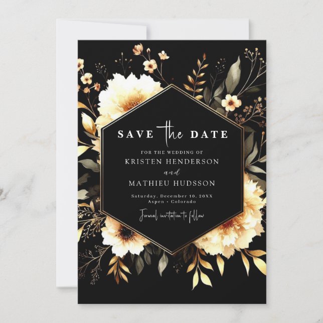 Unique Minimalist Gold and Black Wedding Save The Date (Front)