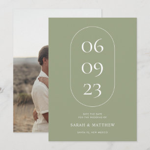 Unique Minimalist Light Sage Green Photo Wedding Save The Date