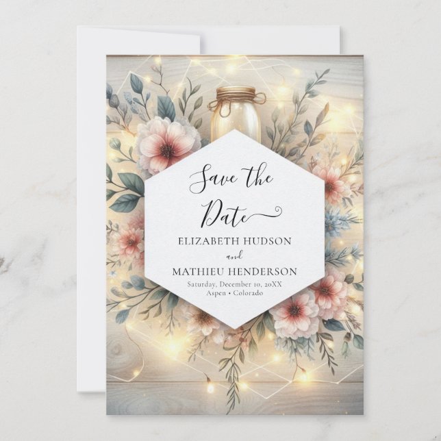  Unique Minimalist Mason Jar Wedding Save The Date (Front)