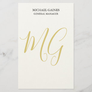 Unique Minimalist Plain Gold Color Monogram White Stationery