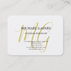 Unique Minimalist Plain Gold Colour Monogram White Business Card