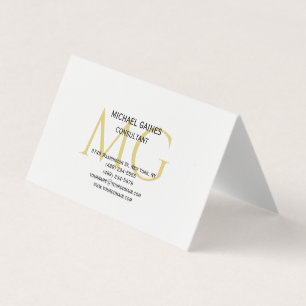 Unique Minimalist Plain Gold Colour Monogram White Business Card