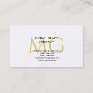 Unique Minimalist Plain Gold Colour Monogram White Business Card