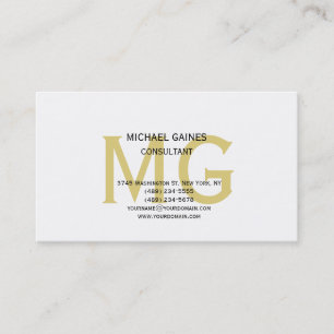 Unique Minimalist Plain Gold Colour Monogram White Business Card