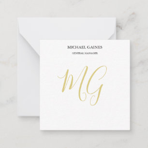 Unique Minimalist Plain Gold Colour Monogram White Card