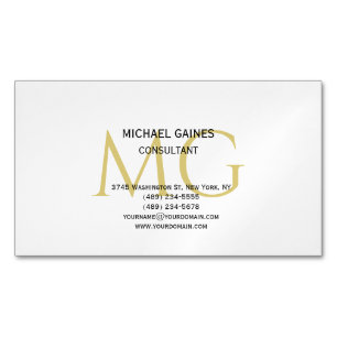 Unique Minimalist Plain Gold Colour Monogram White Magnetic Business Card