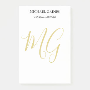 Unique Minimalist Plain Gold Colour Monogram White Post-it Notes