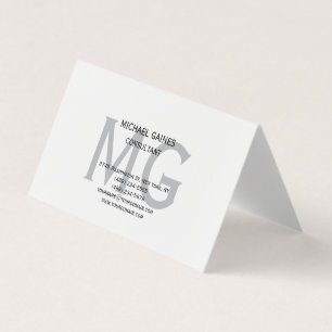 Unique Minimalist Plain Grey Monogram Black White  Business Card