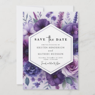 Unique Minimalist Purple Floral Wedding Save The Date