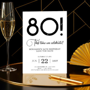 Unique Minimalist Save The Date 80th Birthday  Invitation