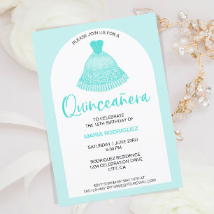 Unique Modern Aqua Gown Quinseanera Celebration Invitation