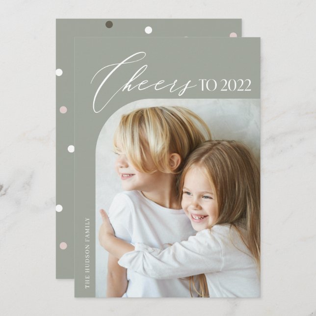 Unique Modern Arch Photo Cheers to 2022 New Year H Holiday Card (Front/Back)