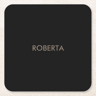 Unique Modern Black Grey Add Own Name Square Paper Coaster