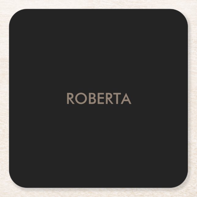 Unique Modern Black Grey Add Own Name Square Paper Coaster (Front)