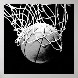 Unique Modern Black White Basketball Print Poster