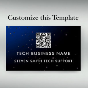 Unique Modern Blue Pixel QR Code Tech Business Card