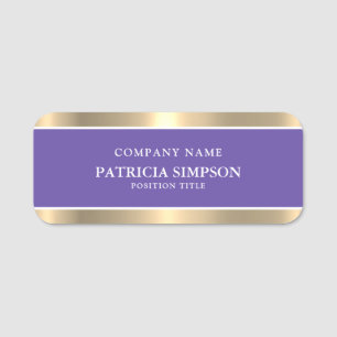Unique Modern Blue Violet & Golden: Elegant Luxury Name Tag