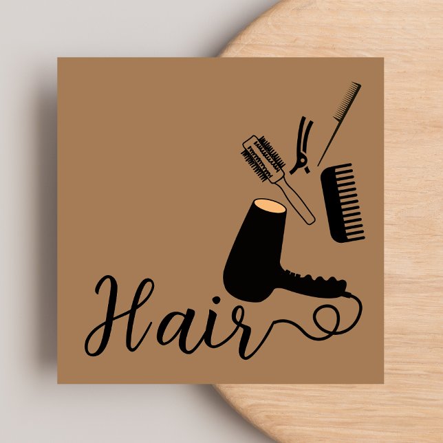 Unique Modern Brown & Black Beauty Salon Square Business Card (Creator Uploaded)