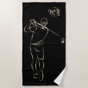 Unique Modern Cool Mens Design Black Add Monogram Beach Towel