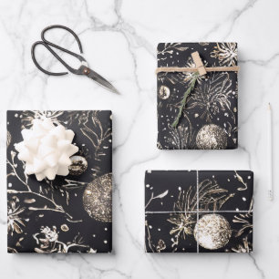 Unique Modern Elegant Christmas Black Holiday Wrapping Paper Sheet