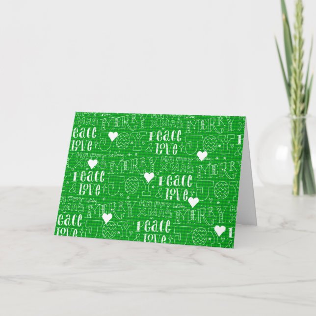 Unique Modern Festive Christmas Script Green Holiday Card (Front)