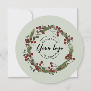 Unique Modern Holly Pine wreath Custom Logo Holiday Card