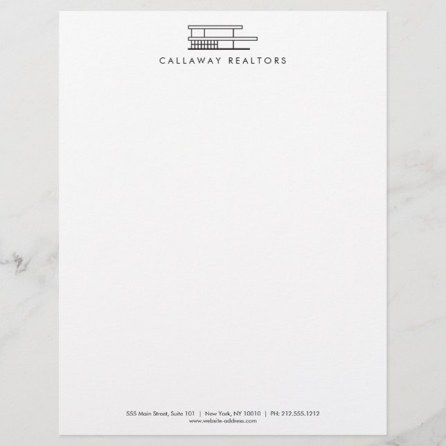 Unique Modern Home Logo Black/White Real Estate Custom Letterhead (Front)