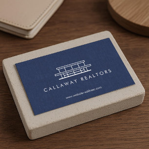 Unique Modern Home Logo II Navy Linen Real Estate Business Card