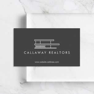 Unique Modern Home Logo on Dark Grey Real Estate Business Card