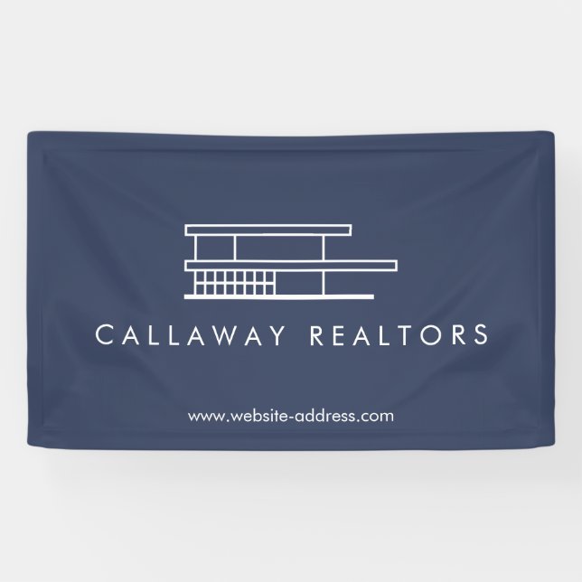 Unique Modern Home Logo on Navy Real Estate Banner (Horizontal)