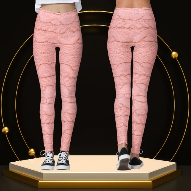 Unique Modern Knitted Crochet Pastel Pink Fabric  Leggings (Creator Uploaded)