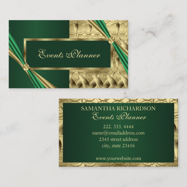 Unique Modern Luxury Emerald And Gold Geometric Business Card (Front/Back)