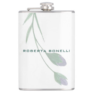 Unique Modern Minimalist Floral Add Name Hip Flask