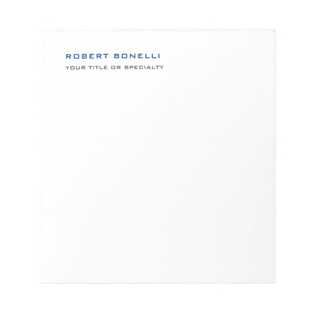 Unique Modern Minimalist Name Profession Notepad (Front)