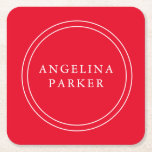 Unique Modern Minimalist Plain Red Your Name Square Paper Coaster<br><div class="desc">Extreme minimalist design. I would recommend to family and friends. Very happy.</div>