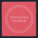 Unique Modern Minimalist Plain Red Your Name Stone Coaster<br><div class="desc">Exclusive Modern Professional Simple Templates.</div>